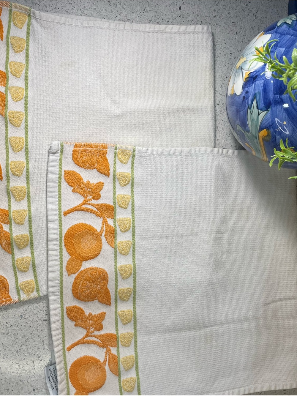 Vintage White Kitchen Towels with Embroidered Orange Citrus Border - Picture 5 of 10